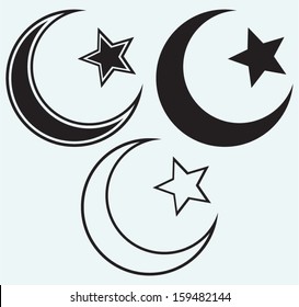 Religious Islamic Star and Crescent isolated on blue background