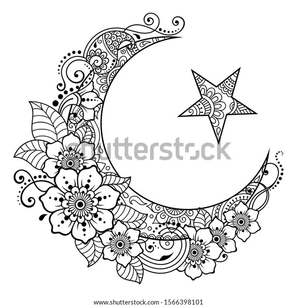 religious-islamic-symbol-of-the-star-and-the-crescent-with-flower-in