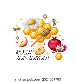 Religious Israeli holiday Rosh Hashanah symbols. Isolate on a white background. The illustration is drawn by hand. Handmade. Vector