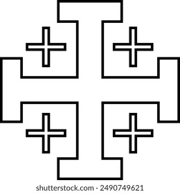 Religious Jerusalem Cross flat black vector icon.