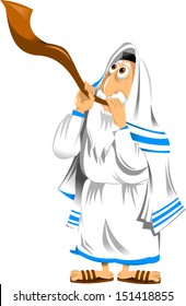 Religious Jew blowing the shofar on the holiday; 