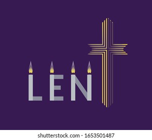 Religious Lent flat vector background. Hand drawn Christian symbol concept. Sacrament biblical church cross cartoon. Catholic bible Holy week design element. Religion lenten sign template illustration