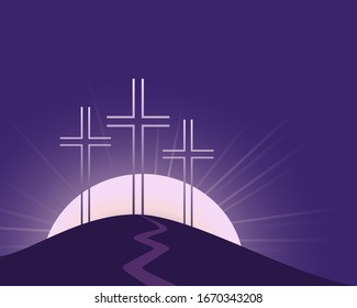 Religious Lenten season flat vector background. Hand drawn Christian symbol. Sacrament biblical church cross cartoon. Catholic bible Holy day design element. Religion sign template illustration