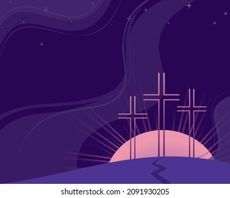 Religious Lenten Season Flat Vector Background. Hand Drawn Christian Symbol. Sacrament Biblical Church Cross Cartoon. Catholic Bible Holy Week Design Element. Religion Sign Template Illustration