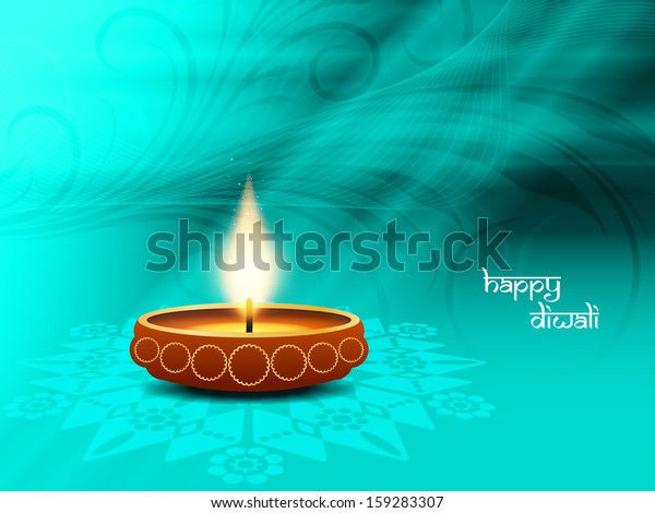 Religious Light Blue Color Background Diwali Stock Vector Royalty