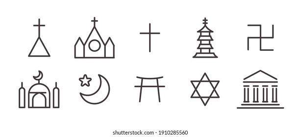 Religious Line Icon Set. Vector Illustration.