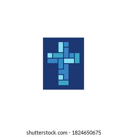 religious logo of a mosaic of squares and rectangles forming a cross