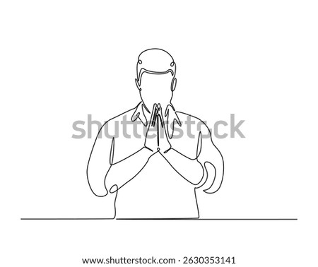 Religious man praying outline drawing illustration. one continuous line drawing of man praying.