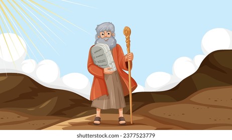 Religious Moses Bible Story Scene with Cartoon Characte