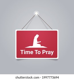 religious muslim character silhouette kneeling and praying time to pray hanging board