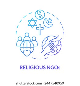 Religious NGOs blue gradient concept icon. Non governmental organization. Faith based coalition. Humanitarian aid. Round shape line illustration. Abstract idea. Graphic design. Easy to use in article