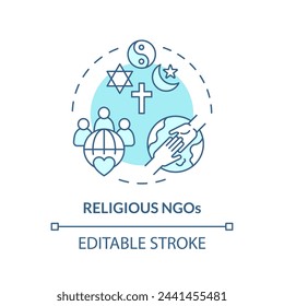 Religious NGOs soft blue concept icon. Non governmental organization. Faith based coalition. Humanitarian aid. Round shape line illustration. Abstract idea. Graphic design. Easy to use in article