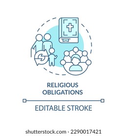 Religious obligations blue concept icon. Traditions. Genealogical research motivation abstract idea thin line illustration. Isolated outline drawing. Editable stroke. Arial, Myriad Pro-Bold fonts used