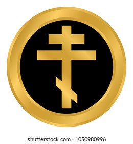 Religious orthodox cross button on white background. Vector illustration.