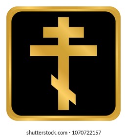 Religious orthodox cross button on white background. Vector illustration.