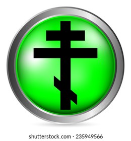 Religious orthodox cross button on white background. Vector illustration.