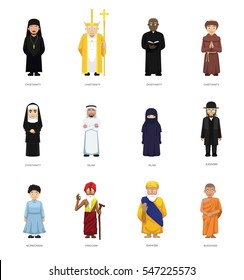 Religious People Cute Cartoon Characters Set