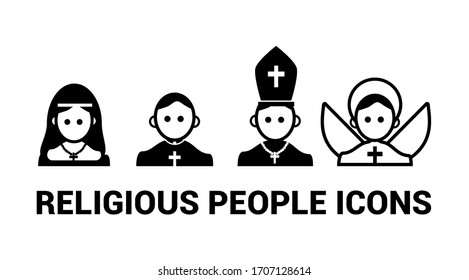 Religious people icon. Basic icon of a nun, a pope, a priest and an angel.