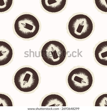 Religious prayer candle seamless vector pattern. Christian home decor background for sunday school bible study. Reflection lit candle all over print. 
