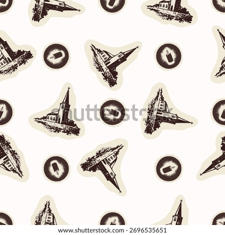 Religious prayer candle seamless vector pattern. Christian home decor background for sunday school bible study. Reflection lit candle all over print. 