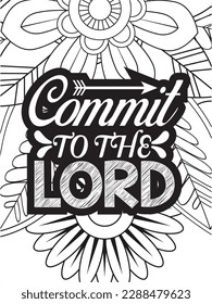 Religious Quotes Coloring pages. Coloring page for adults and kids. Vector Illustration.