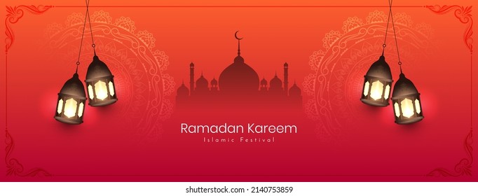 Religious Ramadan Kareem islamic festival greeting banner with mosque vector