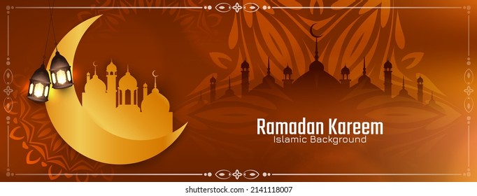 Religious Ramadan Kareem islamic festival greeting banner with mosque vector