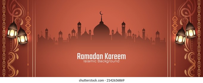 Religious Ramadan Kareem islamic festival greeting banner with mosque vector