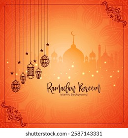 Religious Ramadan Kareem Islamic festival Holy month celebration card vector