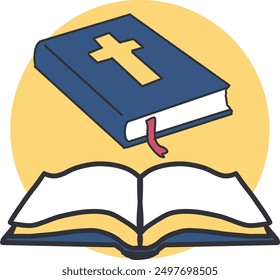 Religious Reading Open and Closed Bibles Vector. deal for use in religious materials, educational resources, and projects that celebrate the importance of the Bible in daily life.