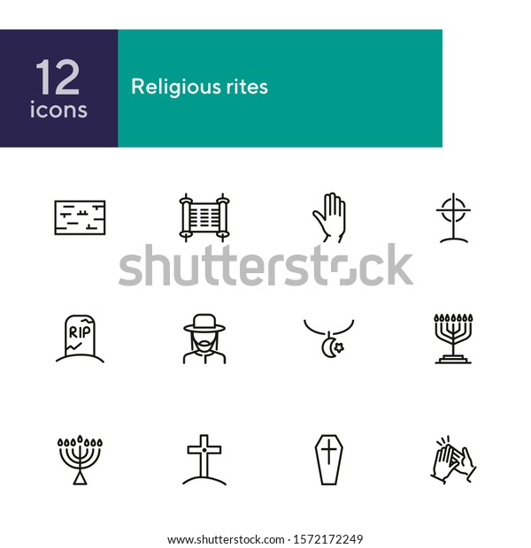 Religious Rites Line Icon Set Cemetery Stock Vector (Royalty Free ...