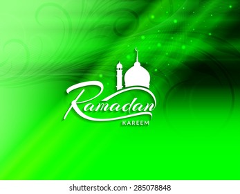 Religious shiny green color Ramadan Kareem vector background design.