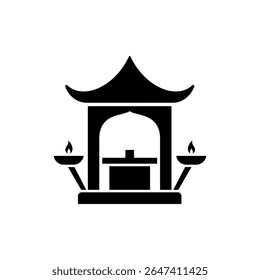 Religious Shrine with Small Torches Spiritual Outdoor Worship Site
