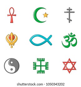 Religious sign icon set. Cartoon set of religious sign vector icons for web design isolated on white background