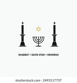 Religious Sign Set Collection Judaism Includes Menorah And Shabbat  