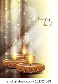 religious sparkling light brown color background design for diwali festival with beautiful lamps. vector illustrator