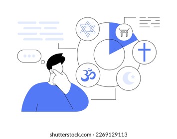 Religious symbol abstract concept vector illustration. World religion symbols, iconic representation, latin cross, star of david, religious tradition, crescent and star, faith abstract metaphor.