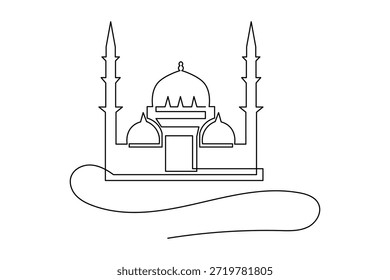 Religious symbol continuous outline drawing simple style mosque element