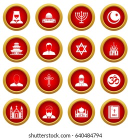 Religious symbol icon red circle set isolated on white background