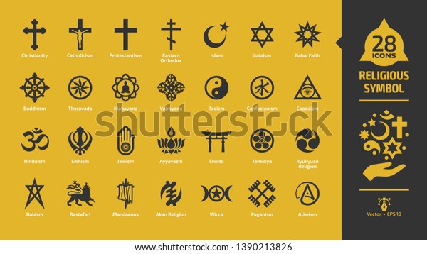 Religiose Symbol Auf Gelbem Hintergrund Mit Stock Vektorgrafik Lizenzfrei