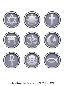 Religious symbol icons on modern vector button set