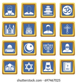 Religious symbol icons set in blue color isolated vector illustration for web and any design