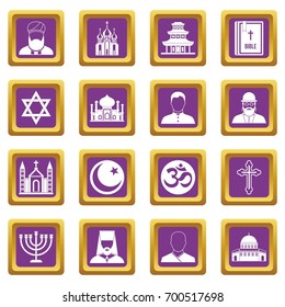 Religious symbol icons set in purple color isolated vector illustration for web and any design