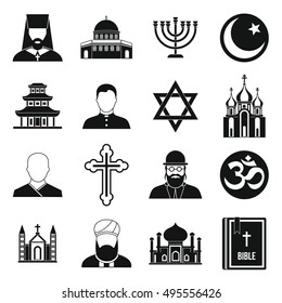 Religious symbol icons set in simple style. World religions and badges set collection vector illustration