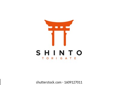 Religious Symbol Shinto Tori Gate isolated on white background. Flat Vector Icon Design Template Element