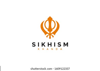 Religious Symbol Sikhism Khanda isolated on white background. Flat Vector Icon Design Template Element