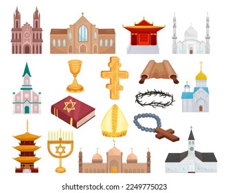 Religious Symbols with Christianity, Islam, Judaism, Orthodoxy, Buddhism and Hinduism Big Vector Set