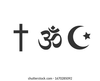 Religious symbols icon set. Vector illustration, flat design.