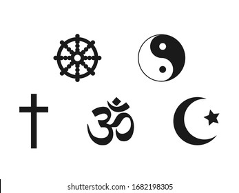 Religious symbols icon set. Vector illustration, flat design.