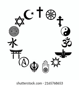 Religious symbols icons set. Vector illustration, flat design. Flat, black, isolated icon on a white background.